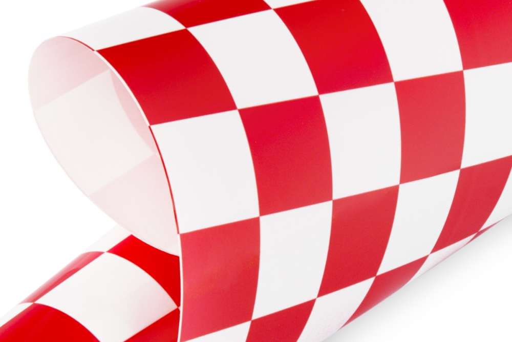 Kavan Iron-On Film CHECKERED RED/WHITE, 20 x 20mm, 640mm wide, 2m roll