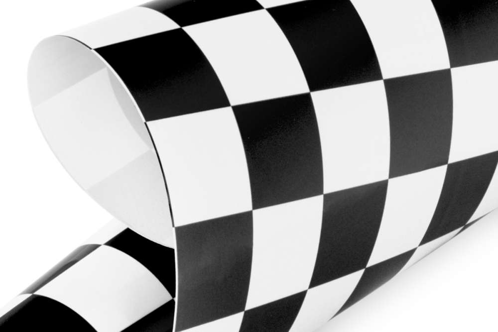 Kavan Iron-On Covering Film CHEQUERED BLACK/WHITE, 20 x 20mm, 640mm wide, 2m roll