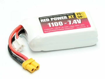 LiPo Battery Red Power XT, 2S/1100mAh, 7.4V, 25/50C, 55x30x17mm, 55g, # 15410