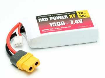 LiPo Battery Red Power XT, 2S/1500mAh, 7.4V, 25/50C, 67x29x17mm, 80g, # 15414