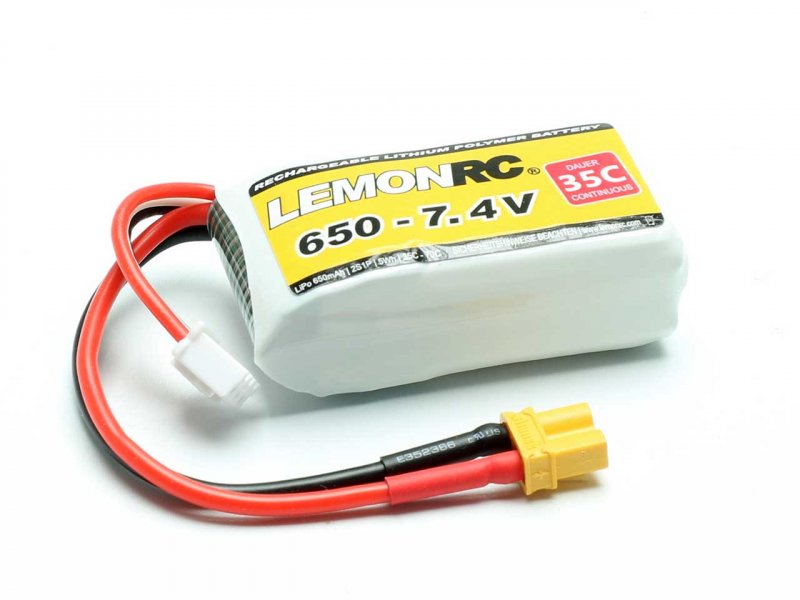 LiPo-Akku Lemon RC 2S/650mAh, 7.4V, 35/70C, 53x26x23 mm, 36g, # 15704