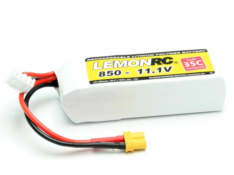 LiPo Battery Lemon RC 3S/850mAh, 11.1V, 35/70C, 75x25x22 mm, 76g, 15707