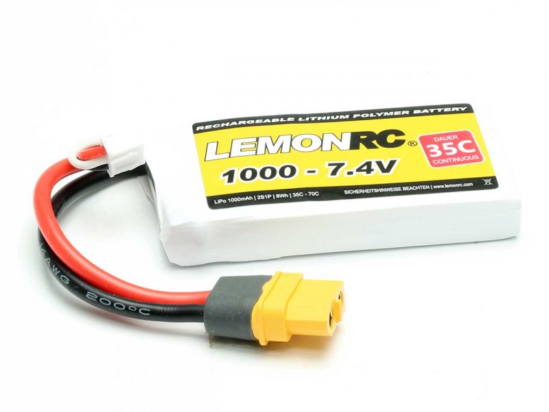LiPo-Akku Lemon RC 2S/1000mAh, 7.4V, 35/70C, 71x35x12 mm, 65g, # 15708