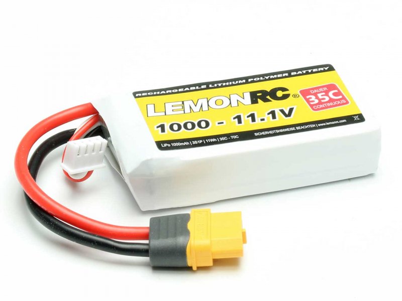 LiPo-Akku Lemon RC 3S/1000mAh, 11.1V, 35/70C, 70x35x22 mm, 91g, # 15709