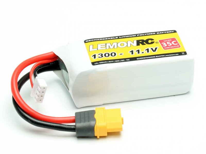 LiPo Battery Lemon RC 3S/1300mAh, 11.1V, 35/70C, 70x30x26 mm, 109g, # 15711