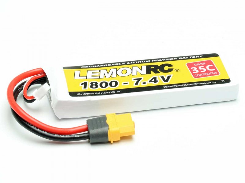 LiPo-Akku Lemon RC 2S/1800mAh, 7.4V, 35/70C, 105x35x13 mm, 103g, # 15716