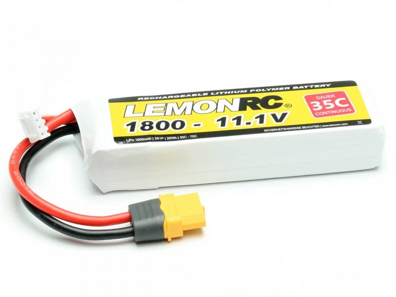 LiPo Battery Lemon RC 3S/1800mAh, 11.1V, 35/70C, 105x35x20 mm, 147g, # 15717