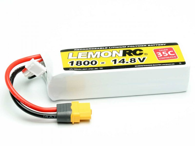 LiPo Battery Lemon RC 4S/1800mAh, 14.8V, 35/70C, 107x35x25 mm, 191g, # 15718