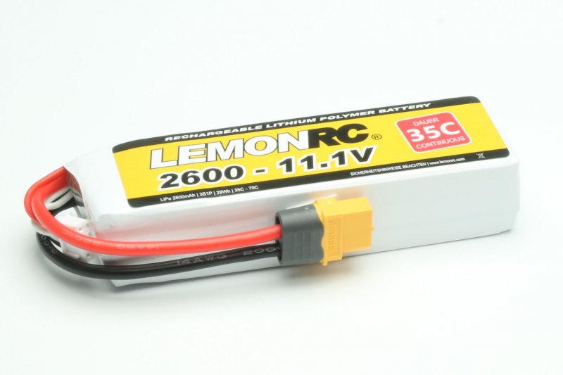 LiPo battery Lemon RC 3S/2600mAh, 11.1V, 35/70C, 114x35x24mm, 199g, # 15723