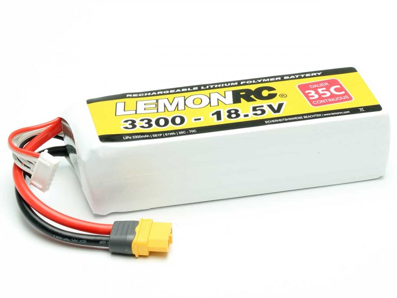 LiPo battery Lemon RC 5S/3300mAh, 18.5V, 35/70C, 137x43x35 mm, 419g, # 15727
