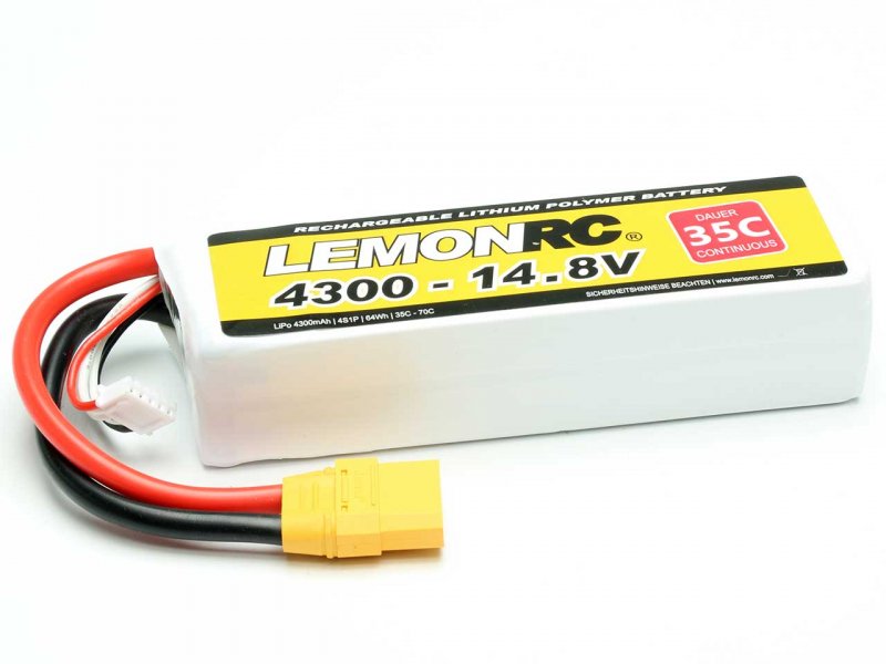 LiPo battery Lemon RC 4S/4300mAh, 14.8V, 35/70C, 136x43x33 mm, 422g, # 15733
