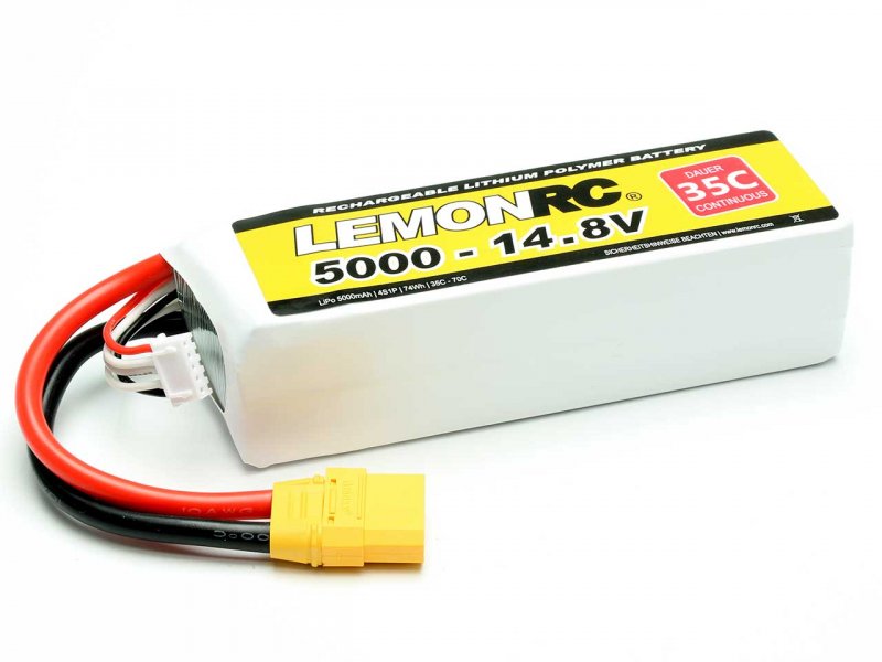 LiPo Battery Lemon RC 4S/5000mAh, 14.8V, 35/70C, 137x43x44 mm, 492g, # 15737
