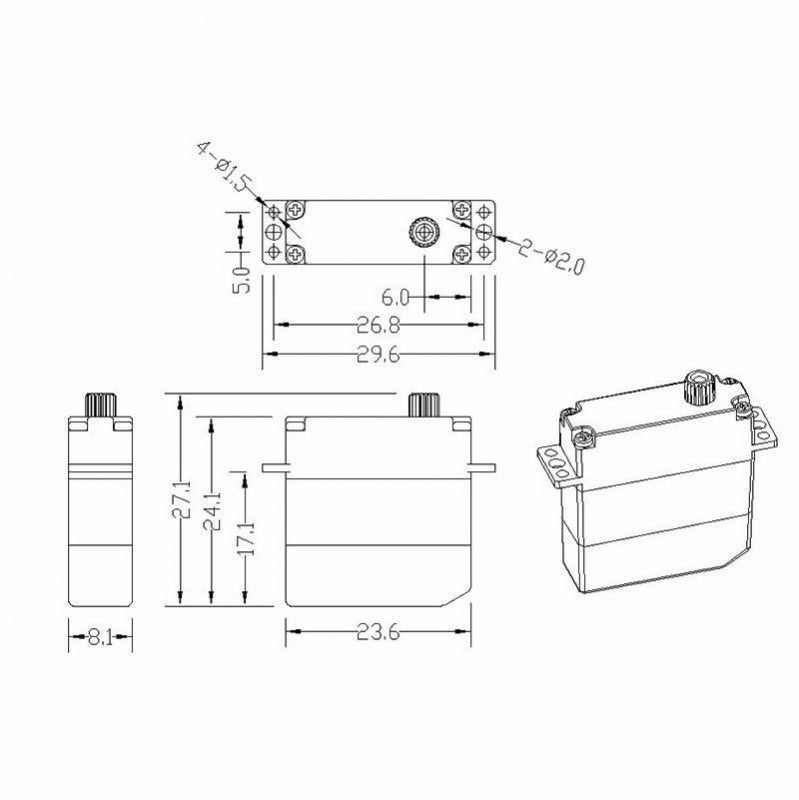 MASTER Servo DS2408, HV, 24 x 8.1 x 24mm, 9.5 gr., 20/26Ncm, Pichler # C9266