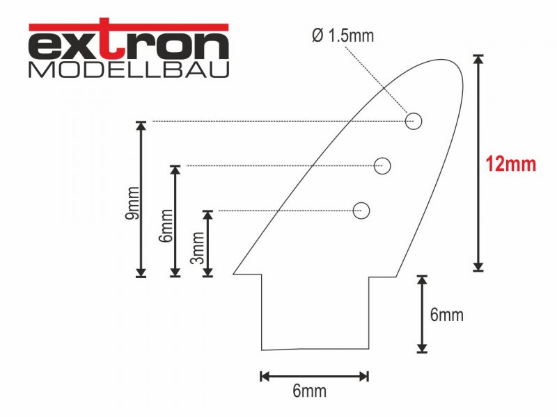 GfK Ruderhörner schwarz 12mm, Bohrung 1.5 mm (VE=10St.), Pichler/Extron # X0722