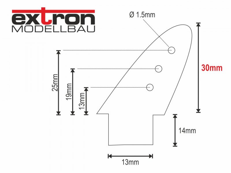 GfK Ruderhörner schwarz 30mm, Bohrung 1.5 mm (VE=10St.), Pichler/Extron # X0727