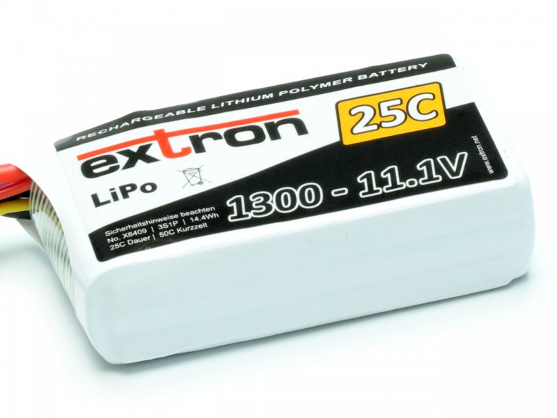 LiPo Battery Extron X2, 3S/1300mAh, 25/50C, 68x34x21mm, 95g