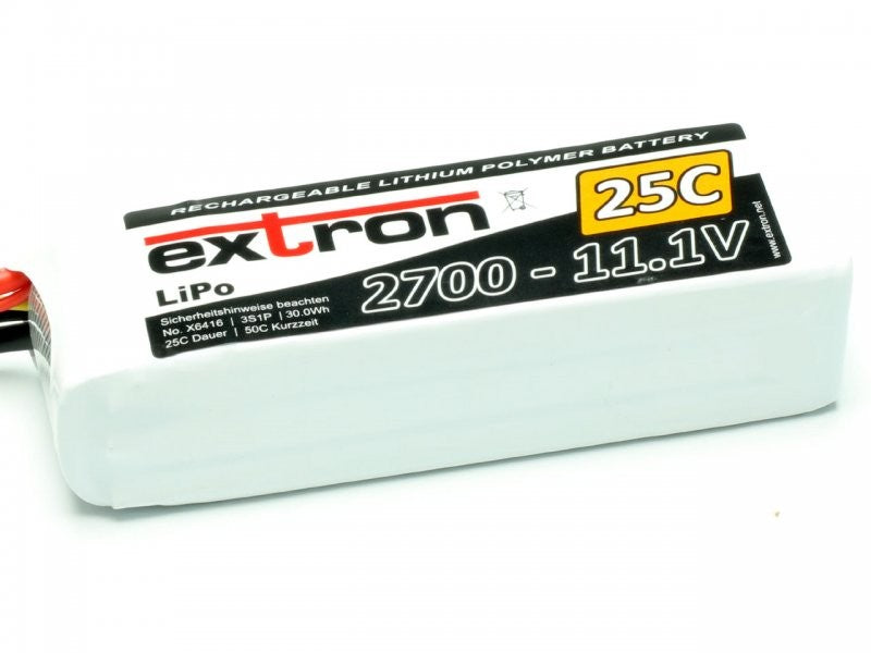 LiPo battery Extron X2, 3S/2700mAh, 25/50C, 107x33x27mm, 190g