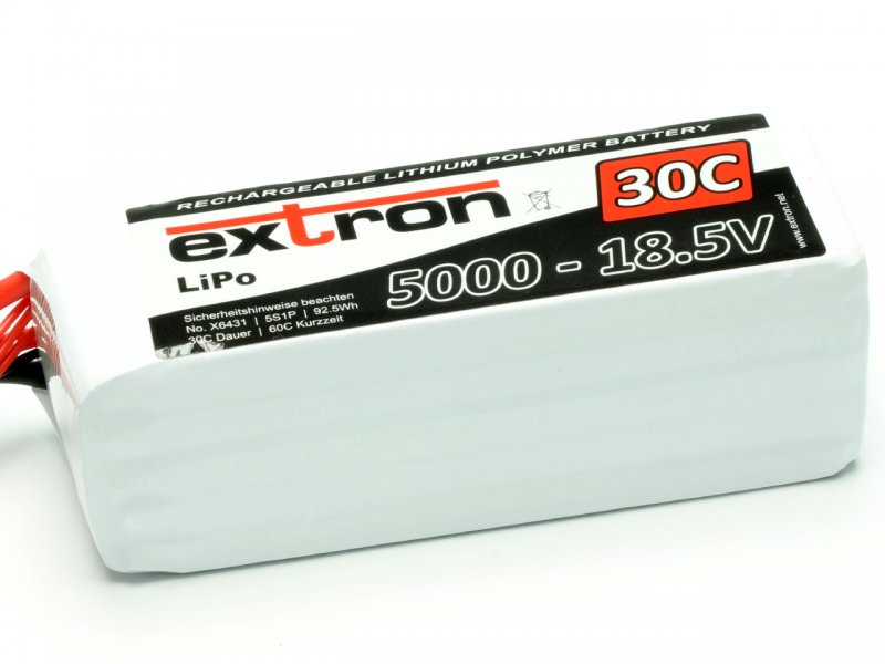 LiPo Battery Extron X2, 5S/5000mAh, 30/60C, 138x45x50mm, 625g