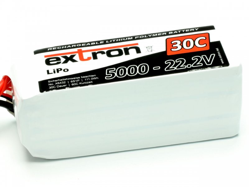 Lipoly-Akku Extron X2, 6S/5000mAh, 30/60C, 138x45x59mm, 665g