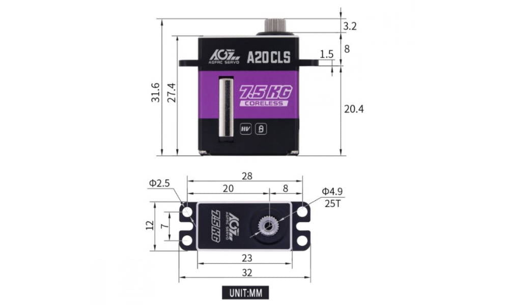 AGF-RC, A20CLS, 12mm Alu HV Digital-Servo, 23x12x27.5mm, 20g, 75Ncm@8.4V