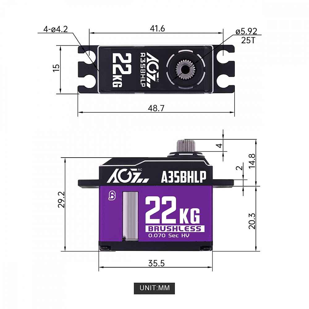 AGF-RC, A35BHLP, 15mm Alu HV Digital-Servo, 35.5x15x29.2mm, 45g, 220Ncm@8.4V