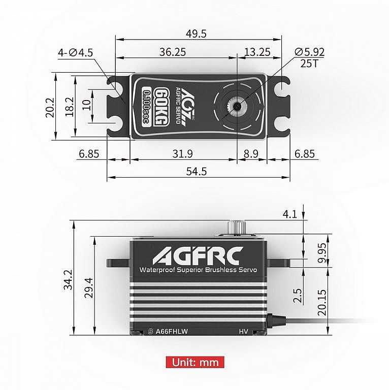 AGF-RC, A66FHLW brushless Servo, 40.8x20.2x29.5mm, 75.8g, 600Ncm@8.4V