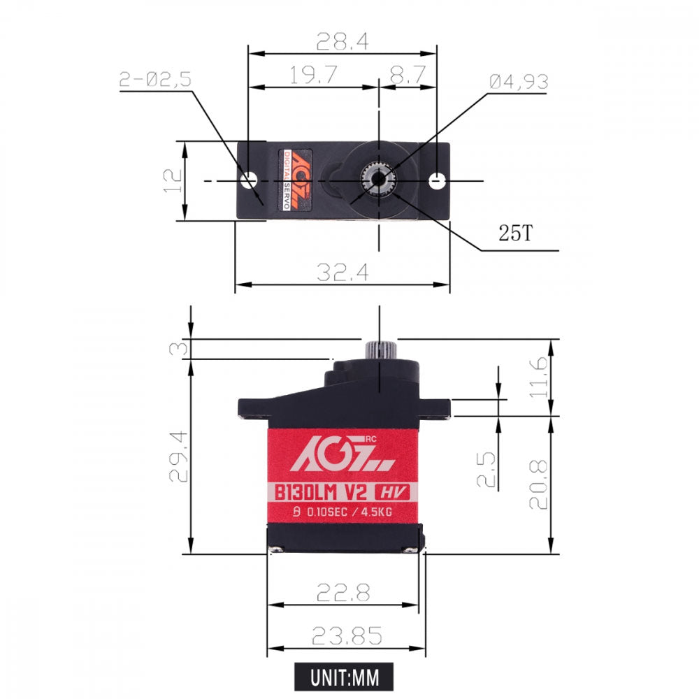 AGF-RC, B13DLMV2, 12mm HV Digital Servo, 22.8x12x29.4mm, 16g, 45Ncm@8.4V