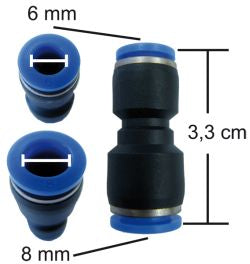 ProfiLine hose connector, outer diameter 8mm to outer diameter 6mm, R&G 390150-3