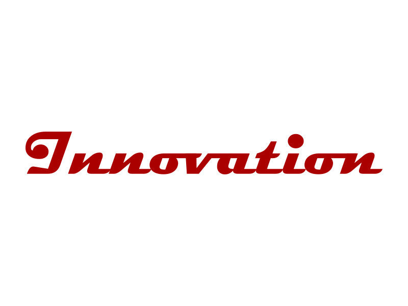 Schriftzug INNOVATION", rot (geplottet und ausgehoben auf Transferfolie)"