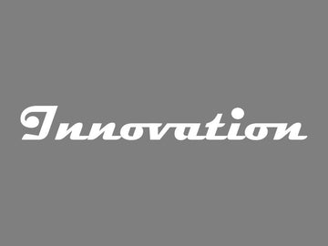 Schriftzug INNOVATION", weiß (geplottet und ausgehoben auf Transferfolie)"