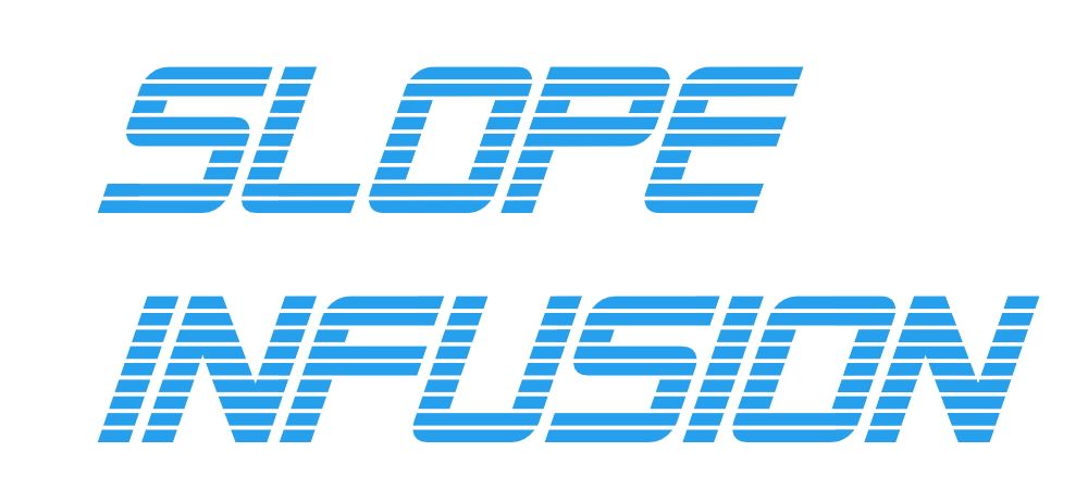 Schriftzug SLOPE INFUSION", blau fluor (geplottet u. ausgehoben, Transferfolie)"