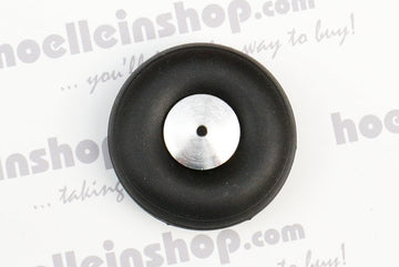 Wheel, solid rubber with aluminum rim, ø38mm, hub bore 3.0mm, weight 13.9g.