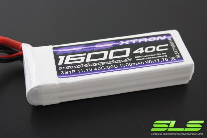 SLS LiPo Battery XTRON, 3S/1600mAh, 11.1V, 40C/80C, 105x35x21mm, 152g