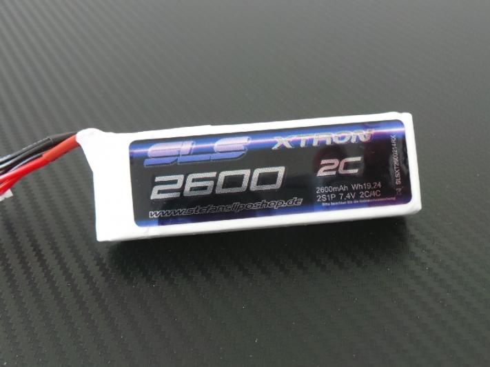 SLS LiPo Battery XTRON RTX, 2S/2600mAh, 7.4V, 2C/4C, Receiver Battery, 92x30x16mm, 89g