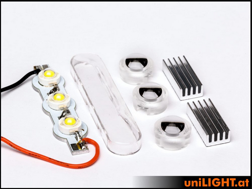 uniLIGHT 13mm ECO-Scheinwerfer 3er Leiste für Gleitschirme, 3x6W