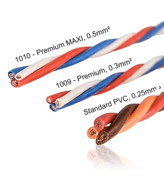 Servokabel PREMIUM MAXI, 2x0.5mm²+1x0.3mm², verdrillt, LEICHT, hitzefest, "Menge 1" = 1m Liefermenge