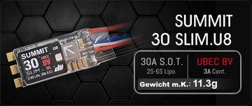 Dualsky Summit 30 Slim Brushless Regler, 30A, 2-6S Lipo UBEC 8V/3A #42279