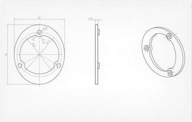 Ring frame / Mounting frame with 59mm bolt circle, 75x90x4mm