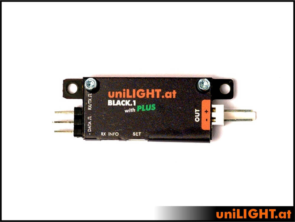 uniLIGHT Black 1 Plus, LED Steuerung, 45x16x5mm, 6g, bis 16V, 10A peak, 14+2 Effekte
