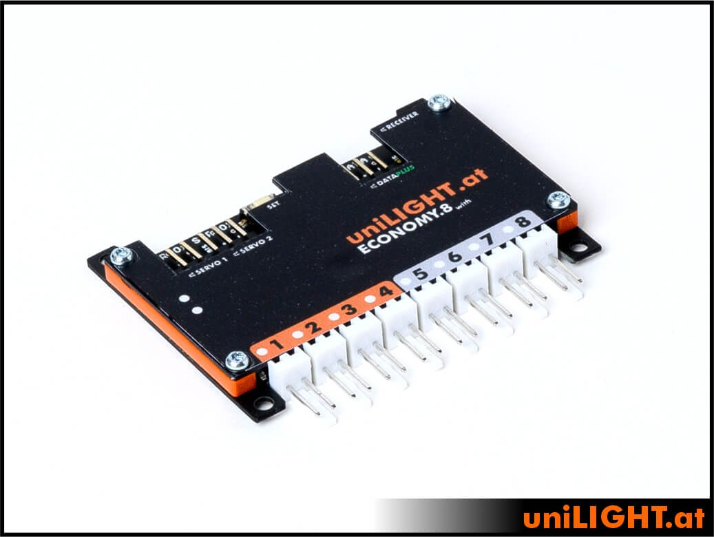 uniLIGHT Modul E8 plus, 8-Kanal LED Steuerung, 50x60x8mm, 18g, bis 2x 7A