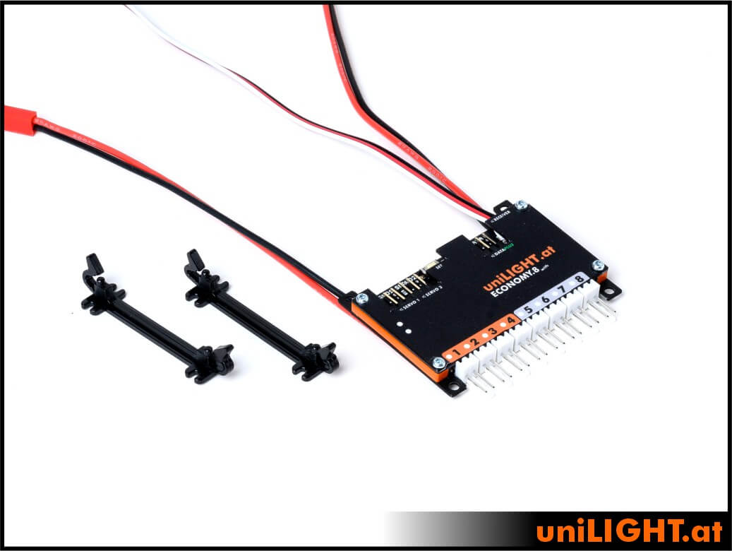 uniLIGHT Modul E8 plus, 8-Kanal LED Steuerung, 50x60x8mm, 18g, bis 2x 7A