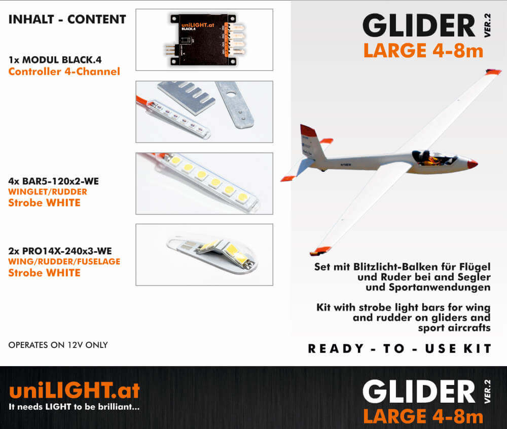 uniLIGHT Lighting Set Glider Large 4-8m Wingspan, (Contents see description)