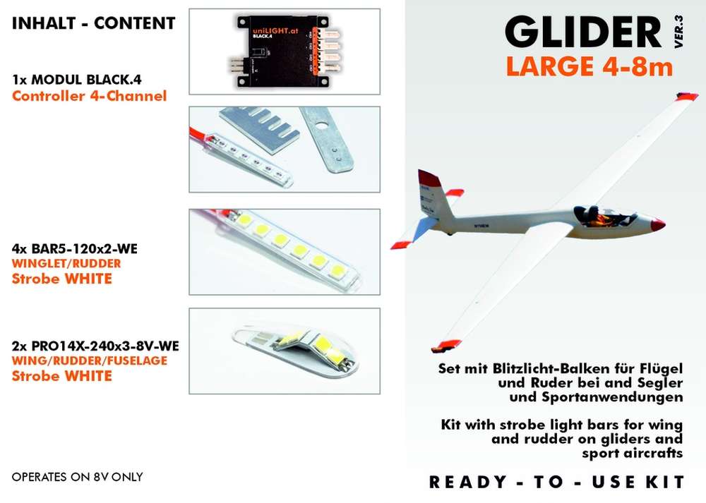 uniLIGHT Lighting Set Glider Large V3, 4-8m Wingspan, (Content see description)