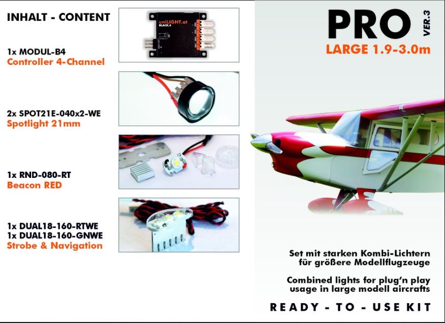 uniLIGHT Lighting Set Plane PRO-Large for 1.9-3m (Contents see description)