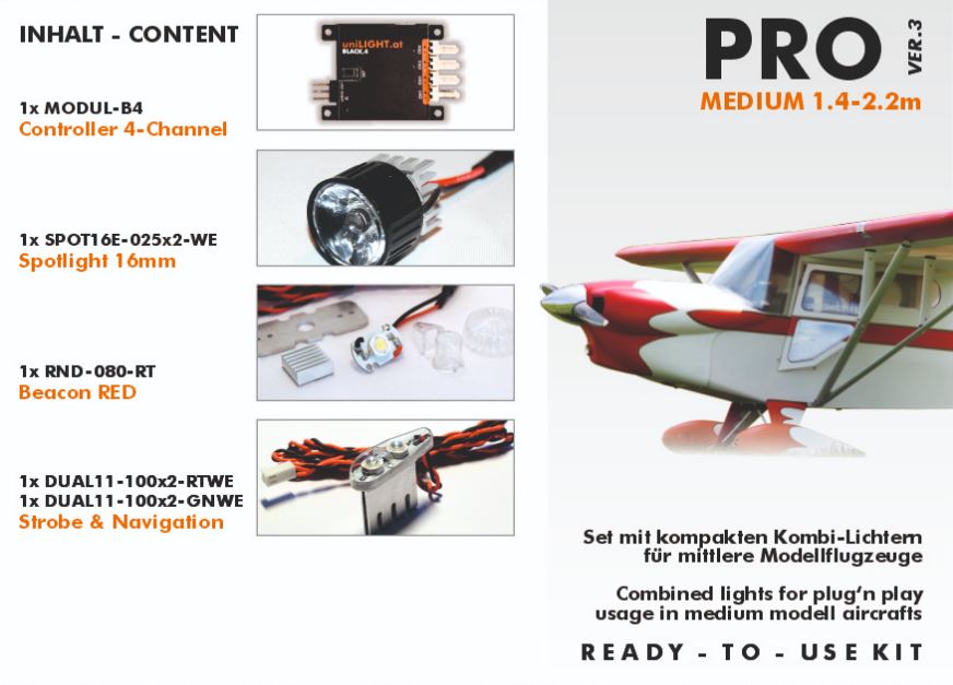 uniLIGHT Beleuchtungsset Plane PRO-Medium 3, für 1.4-2.2m (Inhalt siehe Beschreibung)
