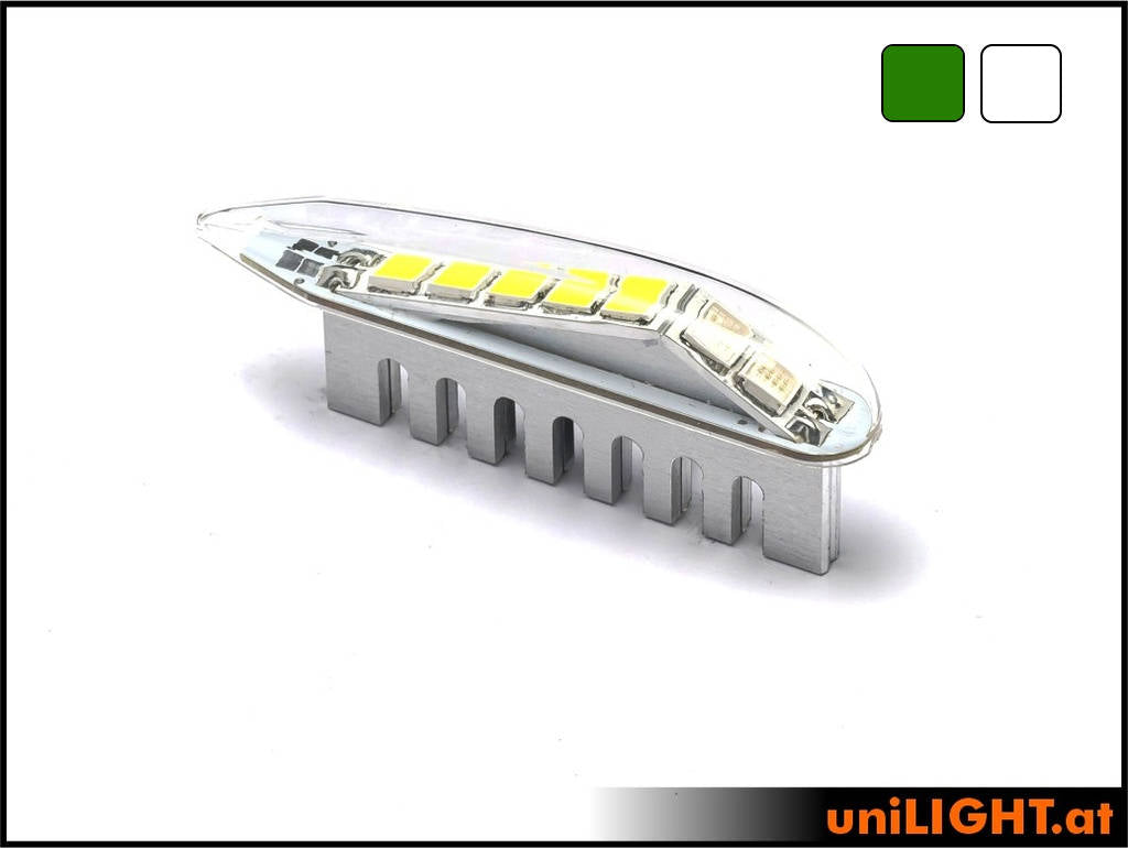 uniLIGHT 10mm DUAL Navigation und Blitzlicht kurz, 25Wx2, für 8/12V, Farbe grün/weiß