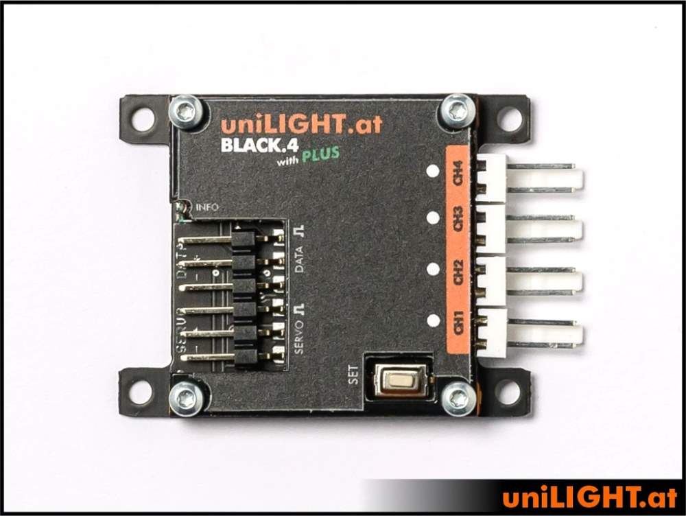 uniLIGHT 4-Kanal, BLACK.4+, 4-Kanal LED Streuerung, 50x35x6mm, 8g, 8A